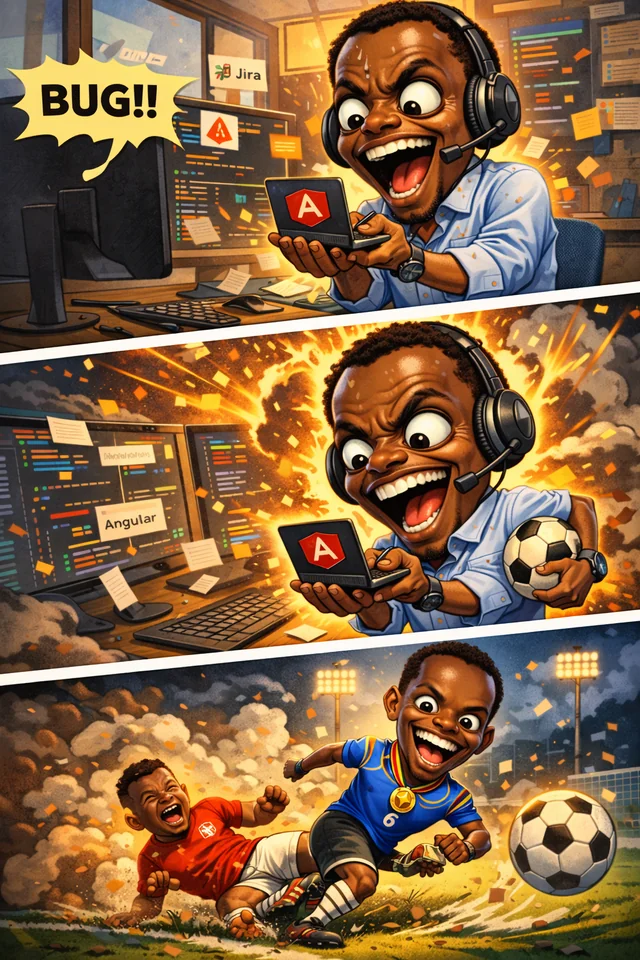 Comic-style illustration of Milton Gore debugging code, captioned 'BUG!!'